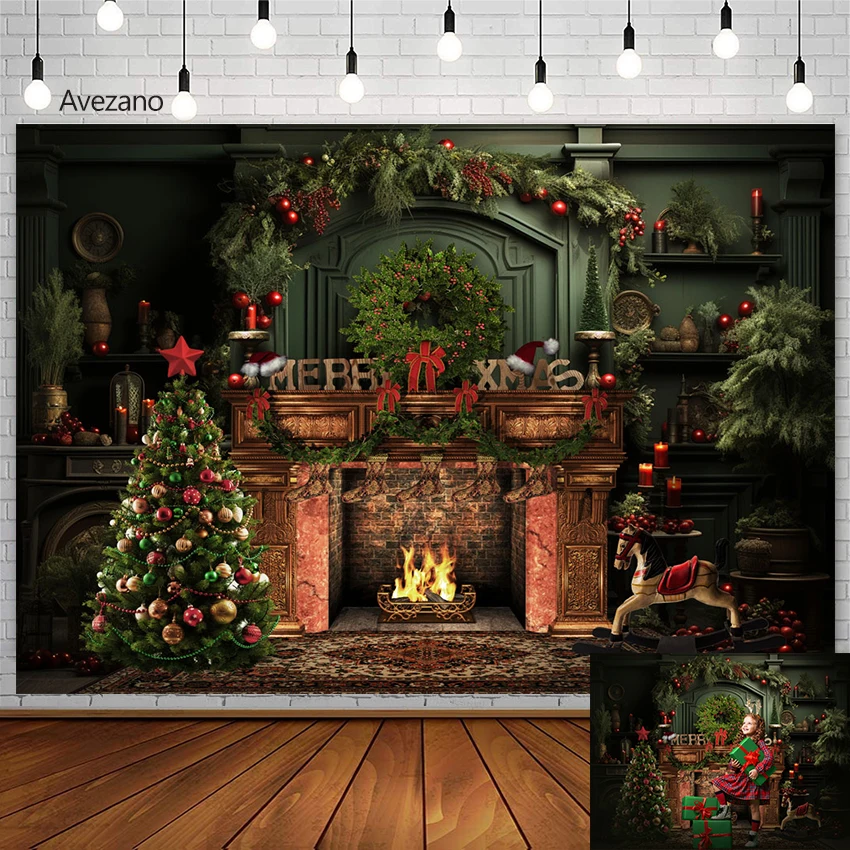 Avezano Photography Background Christmas Decoration Backdrop Vintage Carpet Indoor Xmas Tree Trojan Girl Portrait Photo Props