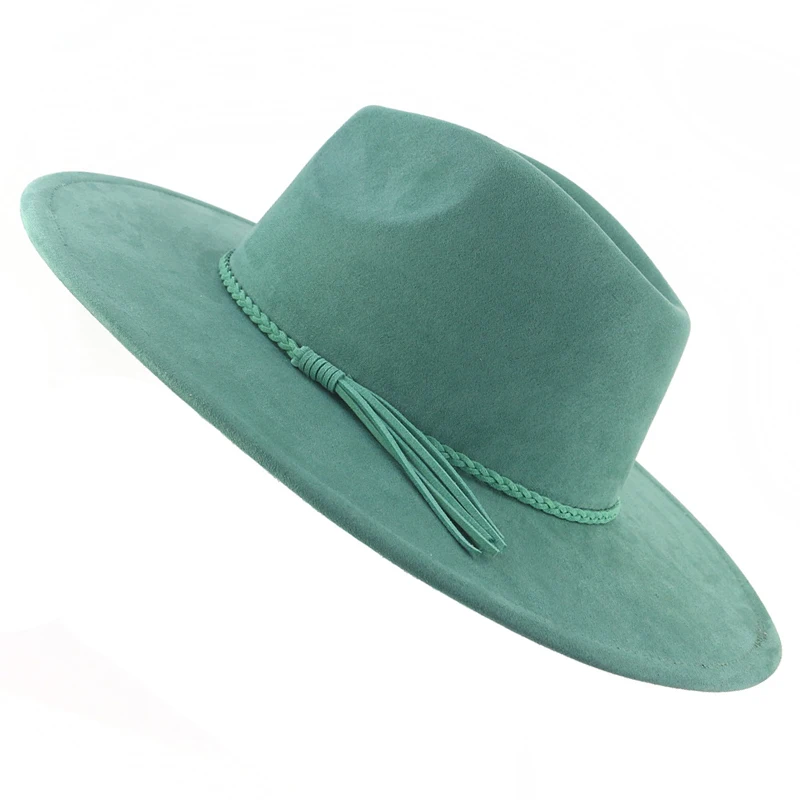 Suede Large Brimmed Flat Cowboy Jazz Top Hat Formal Cap for Men And Women Gentleman's Classic Church Fedoras Couple's Accessory
