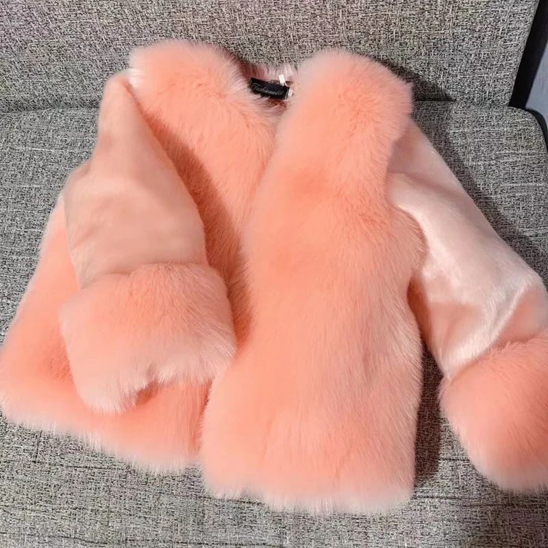 Girls Fur Coat Jacket Cotton Outwear Overcoat 2023 Fuzzy Warm Thicken Plus Velvet Winter Autumn Christmas Children's Clothing