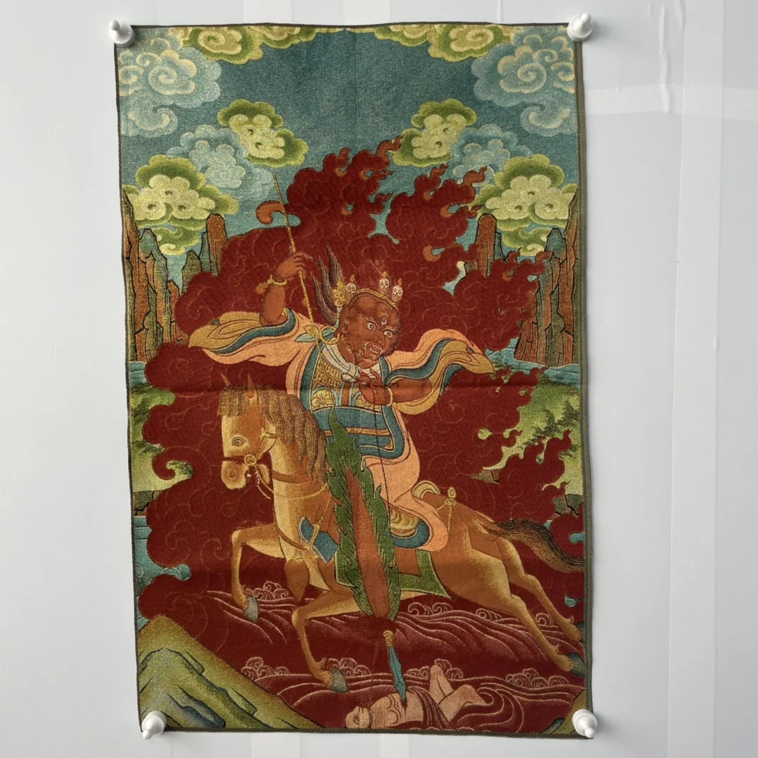 35' Old Nepalese Temples Silk Embroidery King Gesar Buddha Horse Riding Thangka Hanging Screen Town House