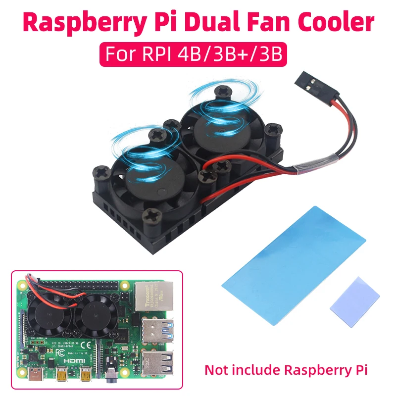 Raspberry Pi Dual Fan Active Cooler CPU RAM Cooling Radiator Silicone Thermal Pad for RPI 4 Model B 3B+ 3B