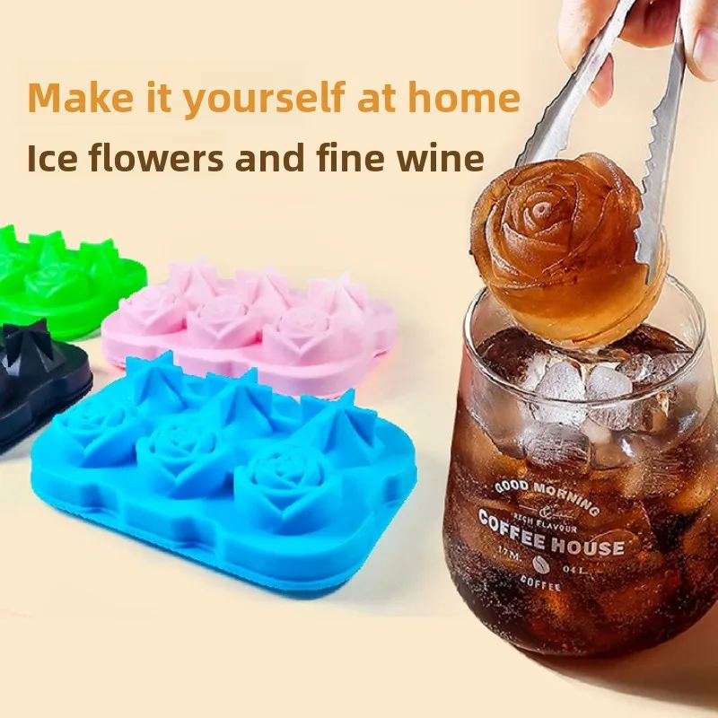 

3D Rose Ice Mold 2.5 Inch Large 6 Holes Flower Shape Silicone Ice Cube Tray for Whiskey Cocktail Reusable Easy Release Bar Tools