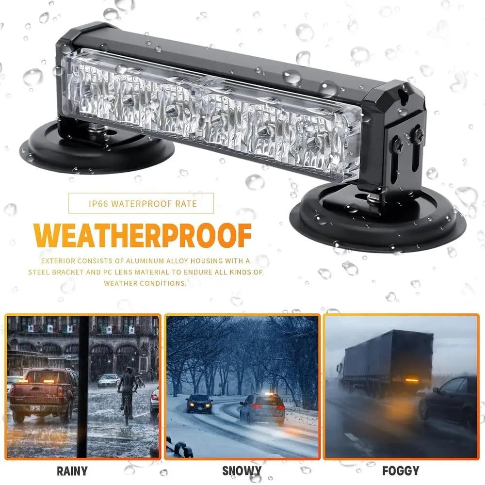 Wireless LED Strobe Light Bar, Rechargeable Safety Beacon for Cars and Trucks, Portable Emergency Warning Lights (2-Pack, 2x8 in