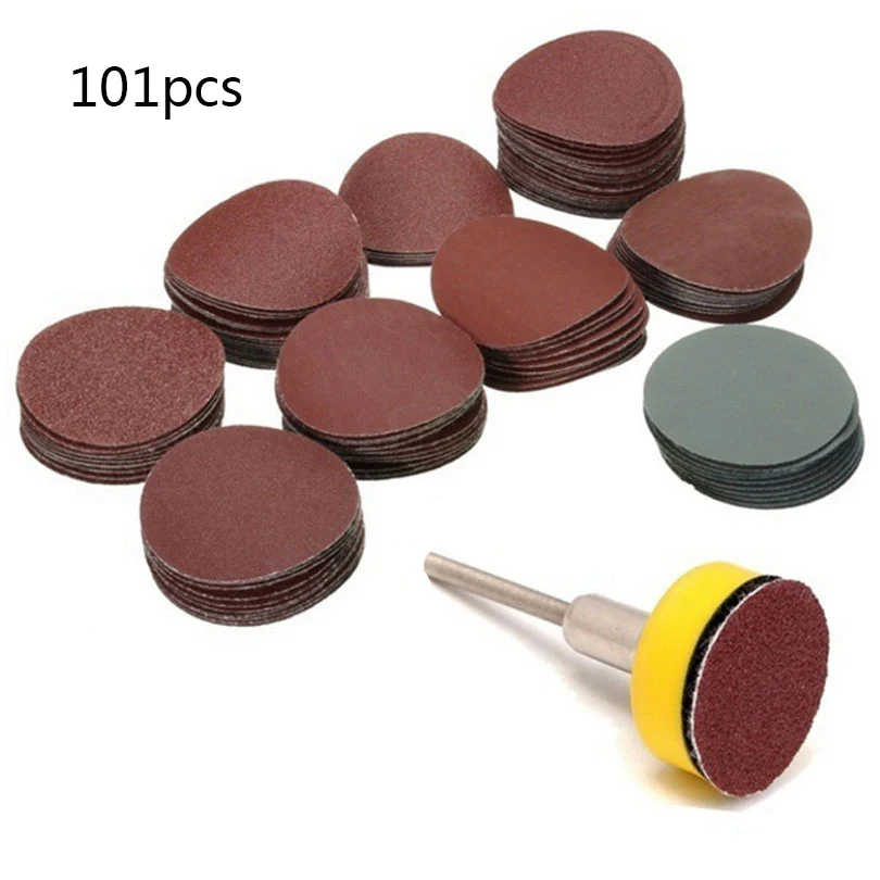 100pcs 1 Inch Sandpapers Set 100/180/240/1500/3000 Grit Sander Discs with Grinding Disc for Automotive Polishing/ Metal Grinding