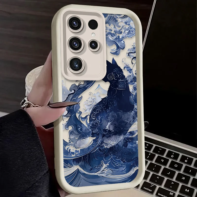 Oil Painting Artistic Cat Case For Samsung Galaxy S26 S25 Edge S24 S23 Ultra S22 Plus S21 FE A07 A17 4G A37 A57 5G Silicone Capa
