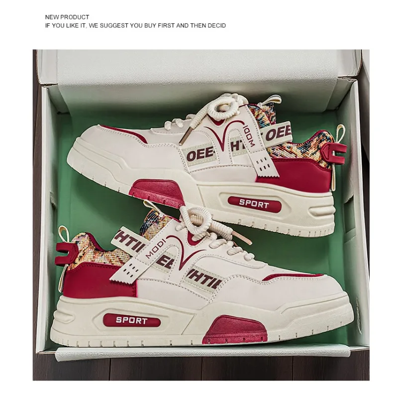 Men New Spring Versatile Leather Casual Skate Shoes Height Increasing Trendy Student Sport Sneakers