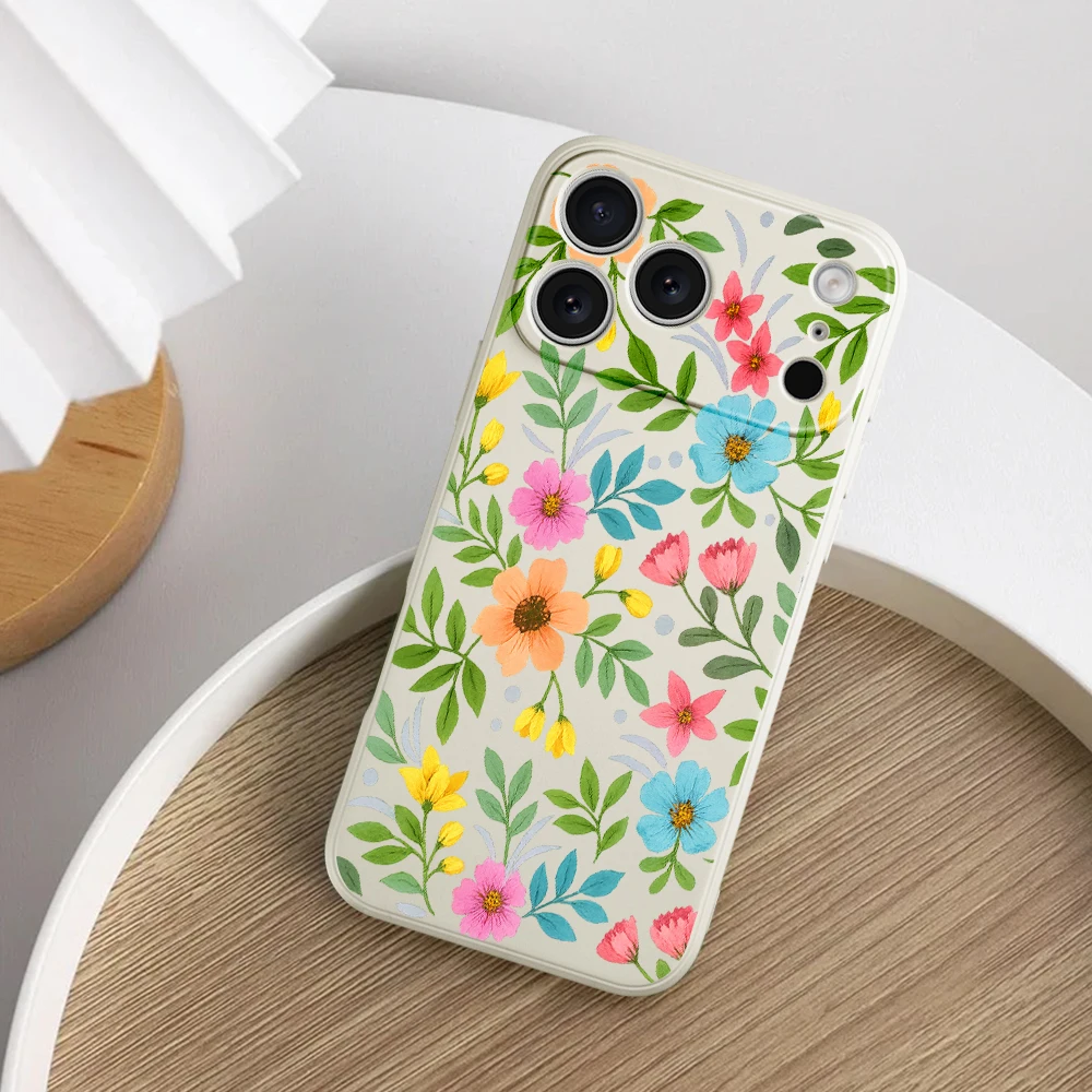 حافظة لهاتف iPhone17 ProMax 17 Air 16 15 14 13 12 11 Pro Max XS Max7 8 Plus 16e 16 Plus من البولي يوريثان الحراري حافظة نباتات خضراء مزهرة