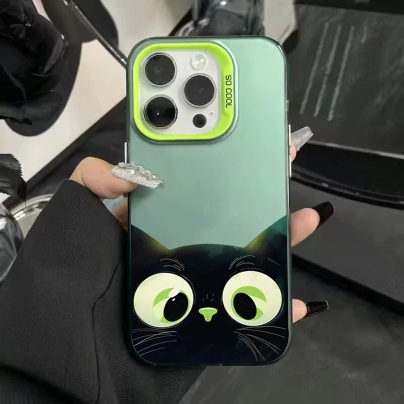 Niedliche Cartoon-schwarze Katze Handyhülle für iPhone 17 16 15 Pro Max Hüllen iPhone 14 13 12 11Pro Max 7 8 Plus SE 17Air stoßfeste Abdeckung