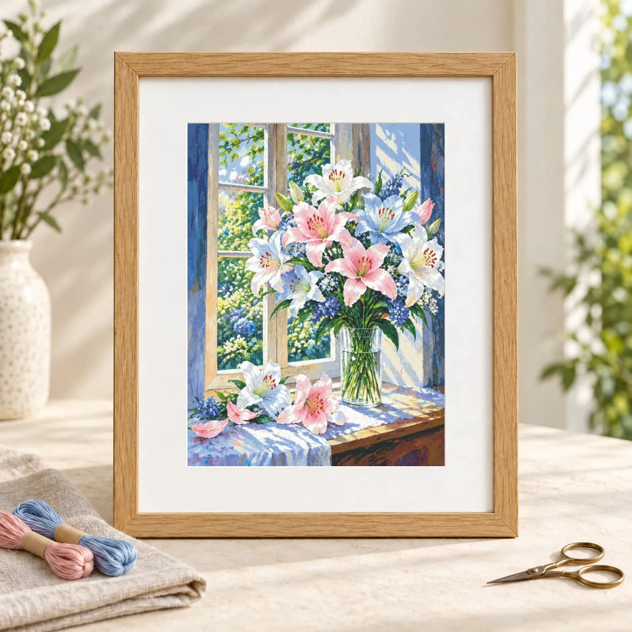 [ZZ9513-Fragrant Lily]11CT 14CT 16CT DIY Stamped Cross Stitch Kit with Printed Canvas and Cotton Threads Embroidery Needlework