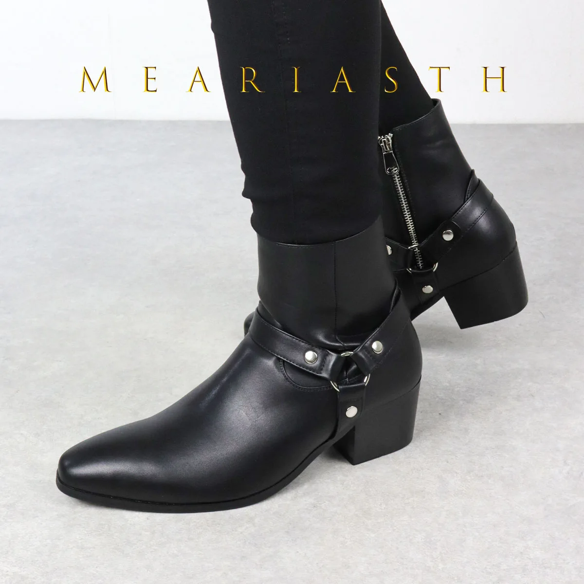 

Mid-Calf Cowboy Boots Men Fashion Side Zip Pointed Toe High Heels Genuine Leather Work Boots Man Footwear High Top Riding Shoes