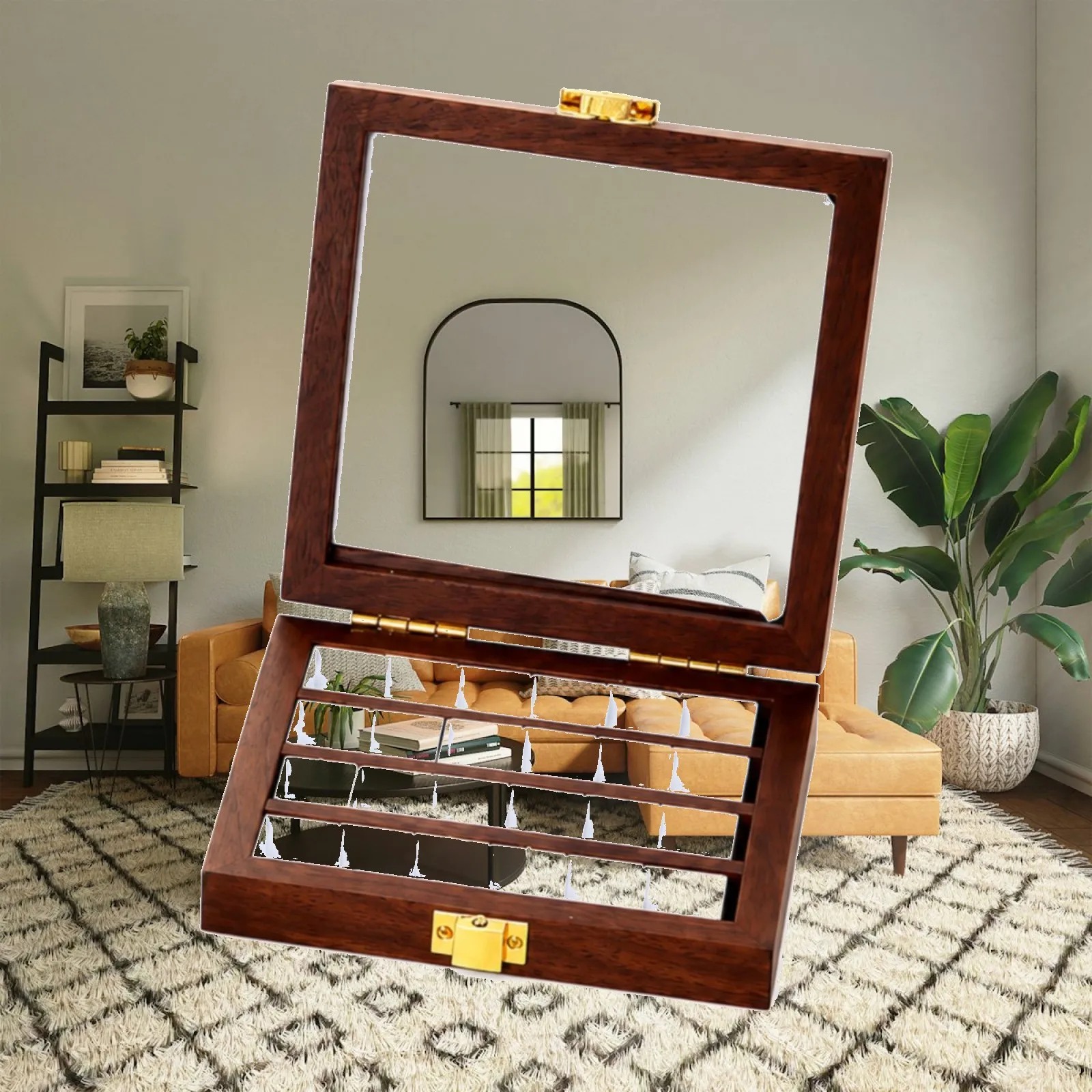 Empty Wood Paint Storage Palette with Hinged Cover for Watercolor Paint Organization and Studio Work