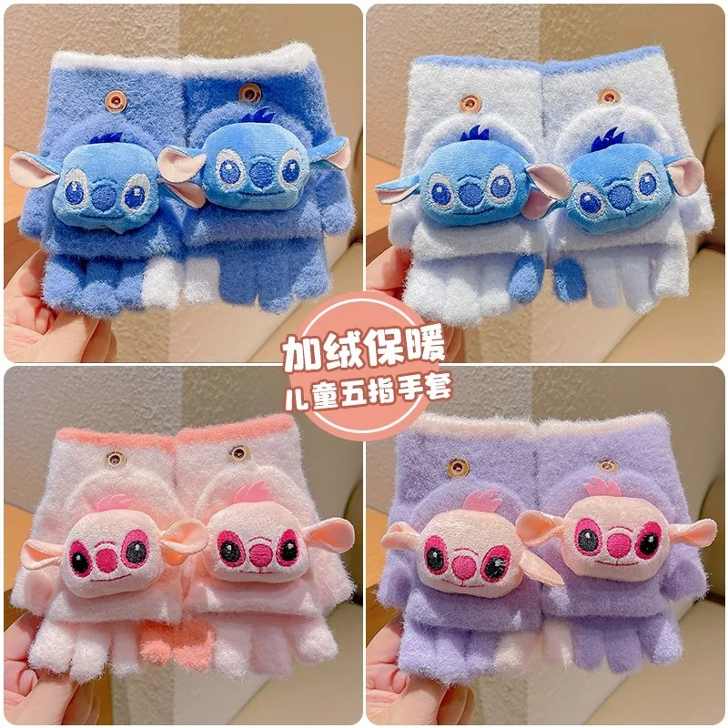 

Disney Stitch Children's Gloves Girls Boys Kawaii Anime Winter Warm Thickened Mittens Student Cycling Outdoors Knit Gloves Gifts