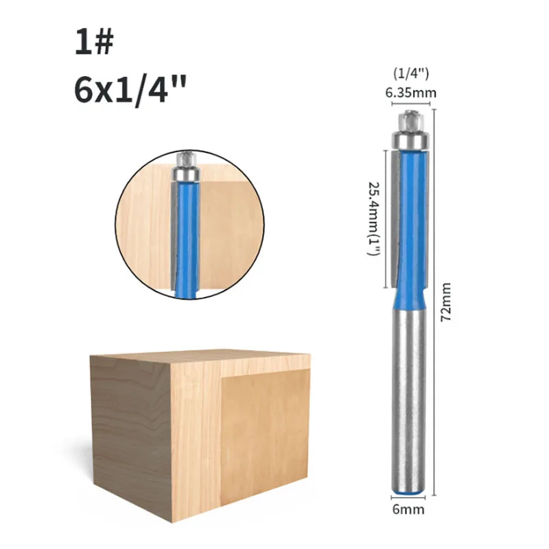 6mm 6,35mm Schaftfräser mit Lager, Holzbearbeitungs-Fräser, Planfräser für Holzgravurmaschine, Trimmwerkzeug – Detail 5