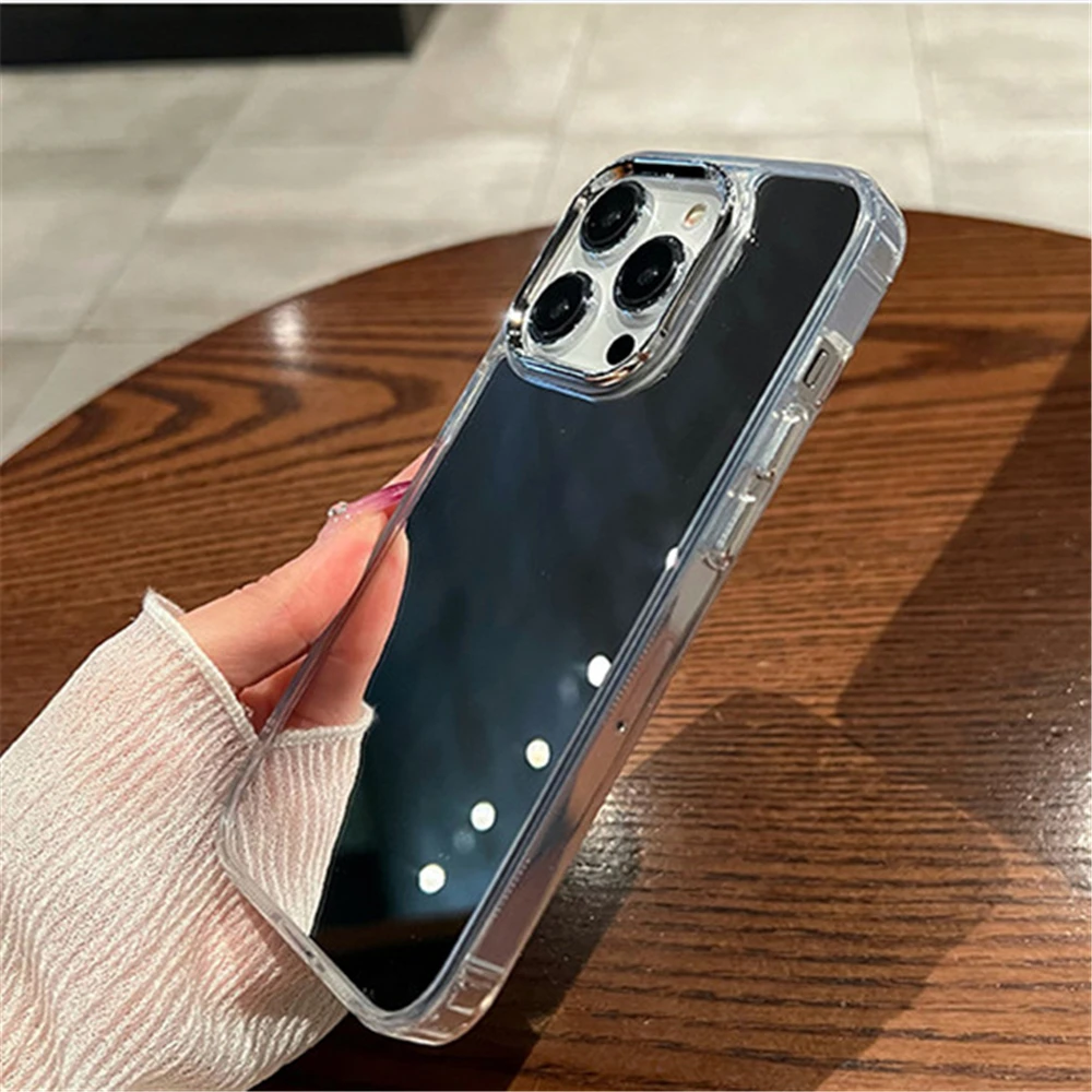 Luxury Plating Make Up Mirror Phone Case For iPhone 16 11 12 13 14 15 Pro Max Mini XR X XS 8 7Plus Hard Acrylic Shockproof Cover