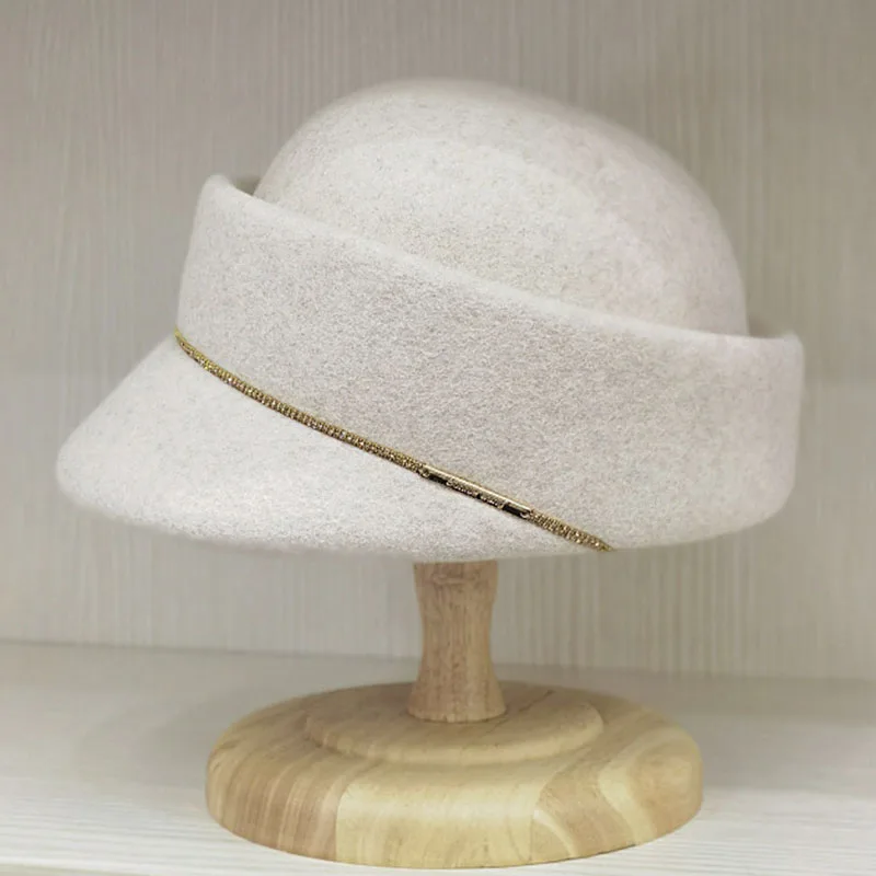 Damskie fantazyjne wełniane czapki zimowe fascynator koktajl bundle czapka czapka w stylu Vintage filcowy Beret Derby kapelusz w jednolitym kolorze rzemiosło młyńskie