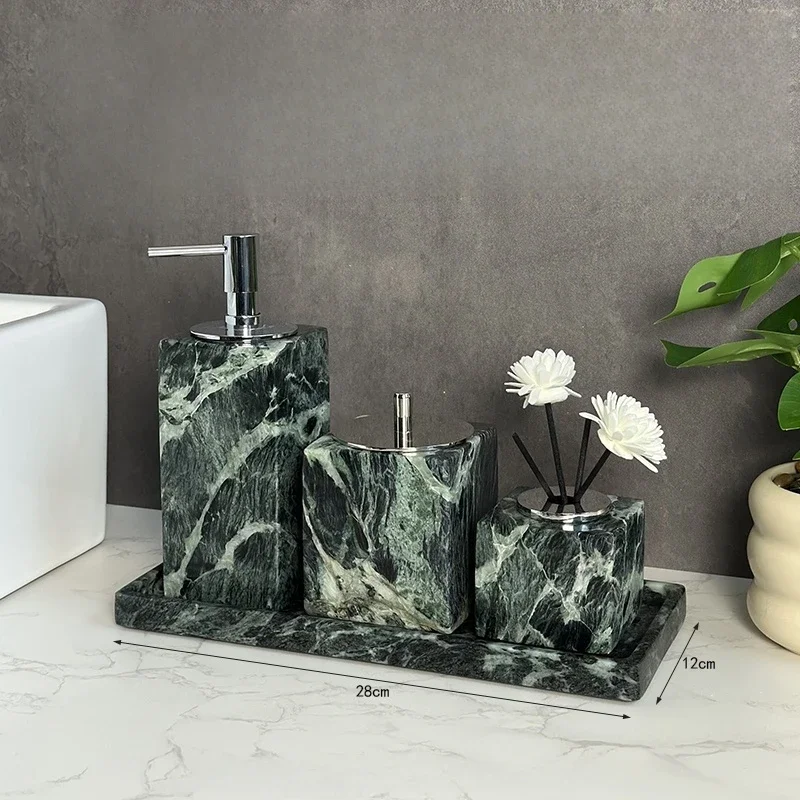 SAIDKOCC Verde Alpi Marble 8 Combinations of Luxury Stone Trays Bathroom and Wash Sets Model Rooms High-end Hotel Supplies