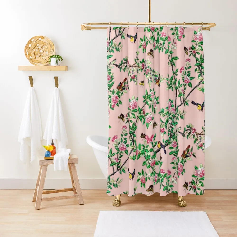 

Chinoiserie Peach Shower Curtain Bathtub For The Bathroom Shower For Bathroom Set Waterproof Fabric Shower Curtain