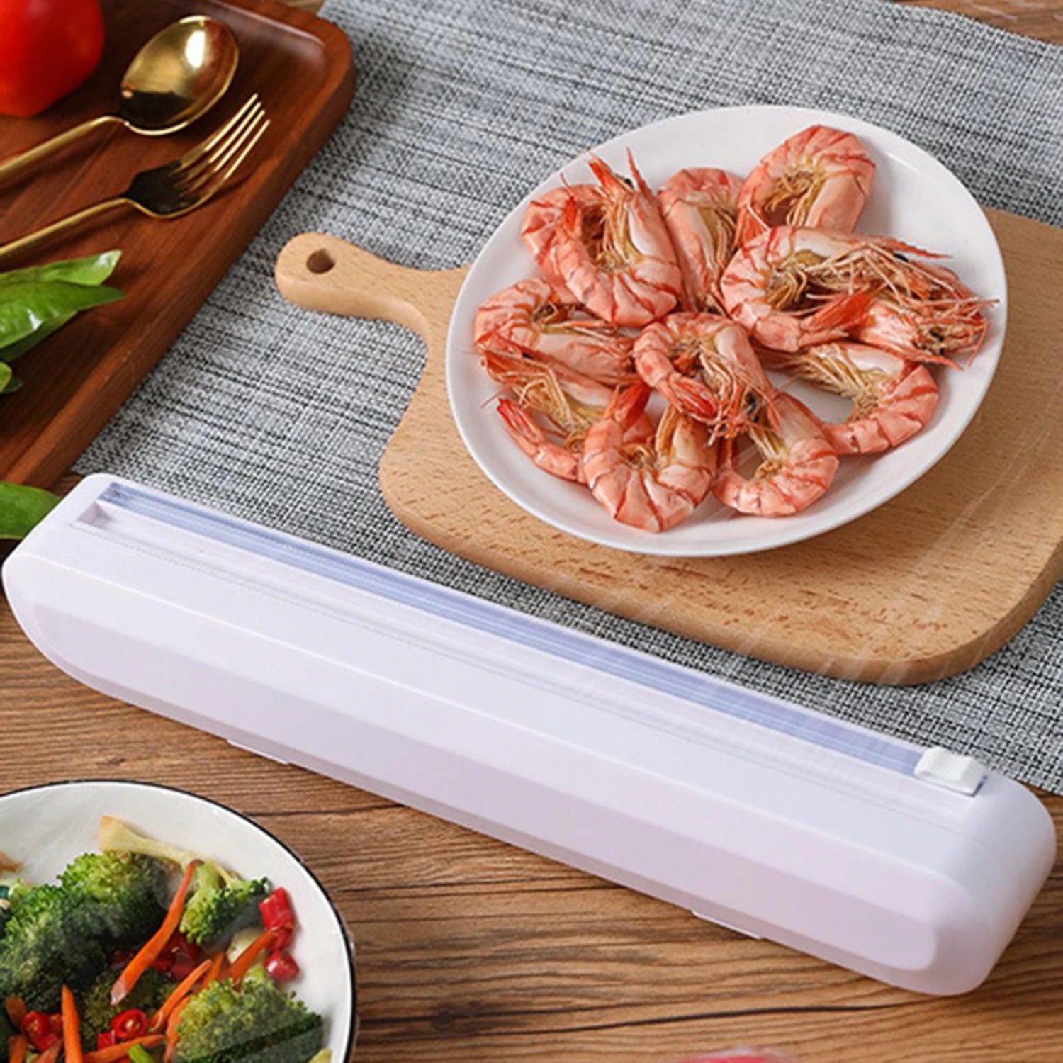Refillable Plastic Wrap Dispenser with Slide Cutter - Reusable Food Wrap Dispenser