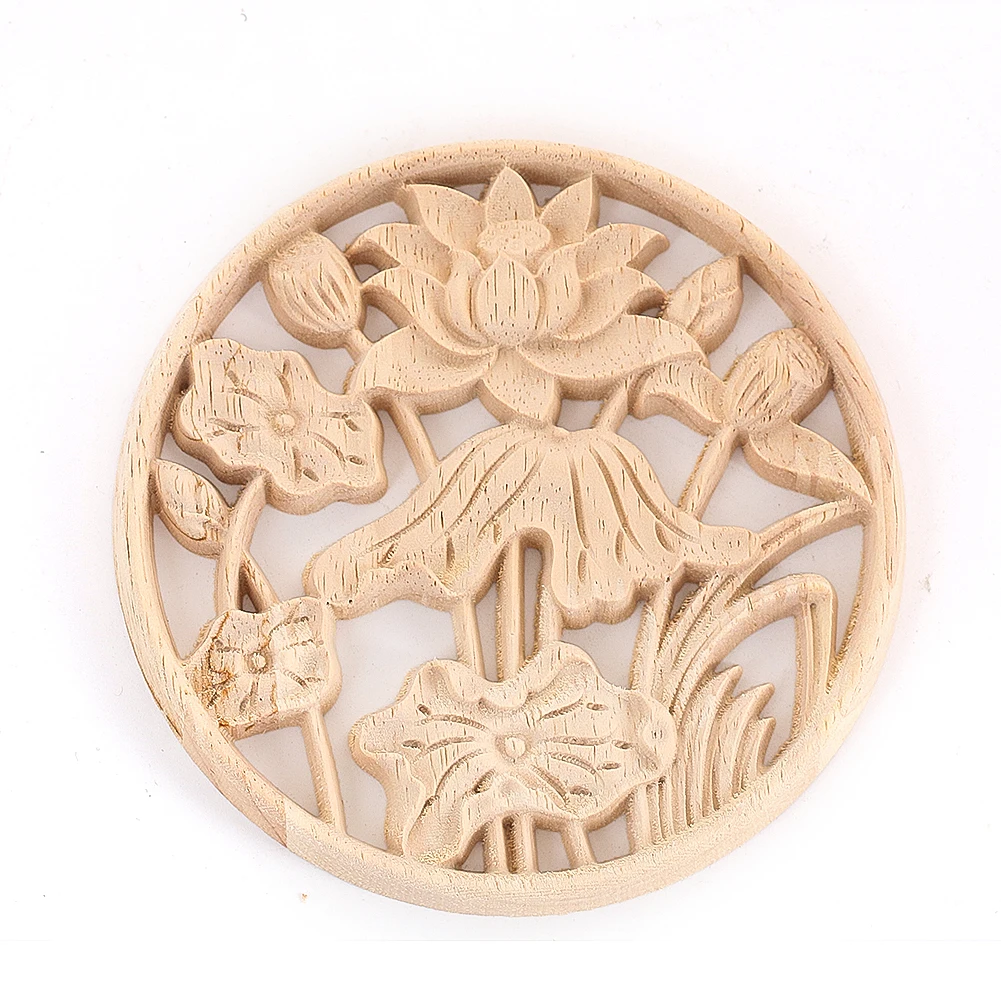 10cm Wooden Fine Retro Lotus Flower Wooden Board Laser Hollow Engraving Round Art Coasters for Wall Staircase Cabinet Decoration