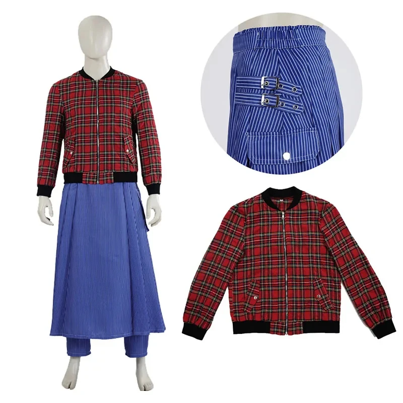 

ADFF15Movie Doctoro Cosplay Costume Who Man Red Grid Jacket Set Retro Uniform Doctorr Roleplay Halloween Christmas Party Stage C