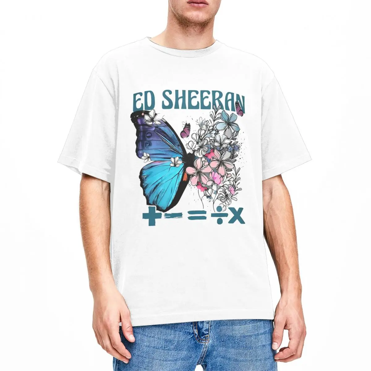 Album Ed Sheeran Tour Butterfly T-Shirts Men O Neck Pure Cotton T Shirts The Mathematics Tour Short Sleeve Tee Shirt Clothing