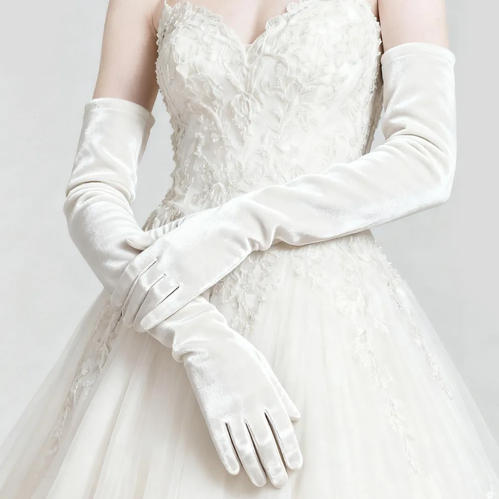 Stretchy Velvet Long Opera Gloves Vintage Velour Evening Gloves Bridal White Gloves for Wedding Dress Wedding Accessories