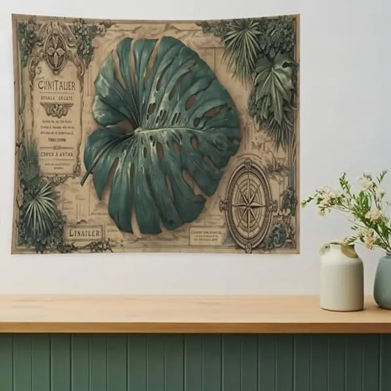 VIKAMA Tropical Turtle Leaf Tapestry, Vintage Summer Wall Hanging, Tropical Style Wall Decor for Bedroom Dorm Living Room Study