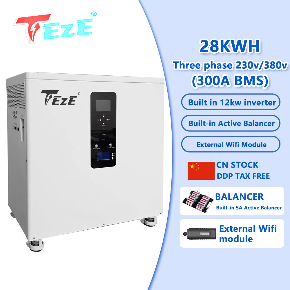 51.2v 28kwh 560Ah Built in 12kw Inverter 3 Phase 220v/380v All in One +5A Active Balancer+WiFi Module+DDP