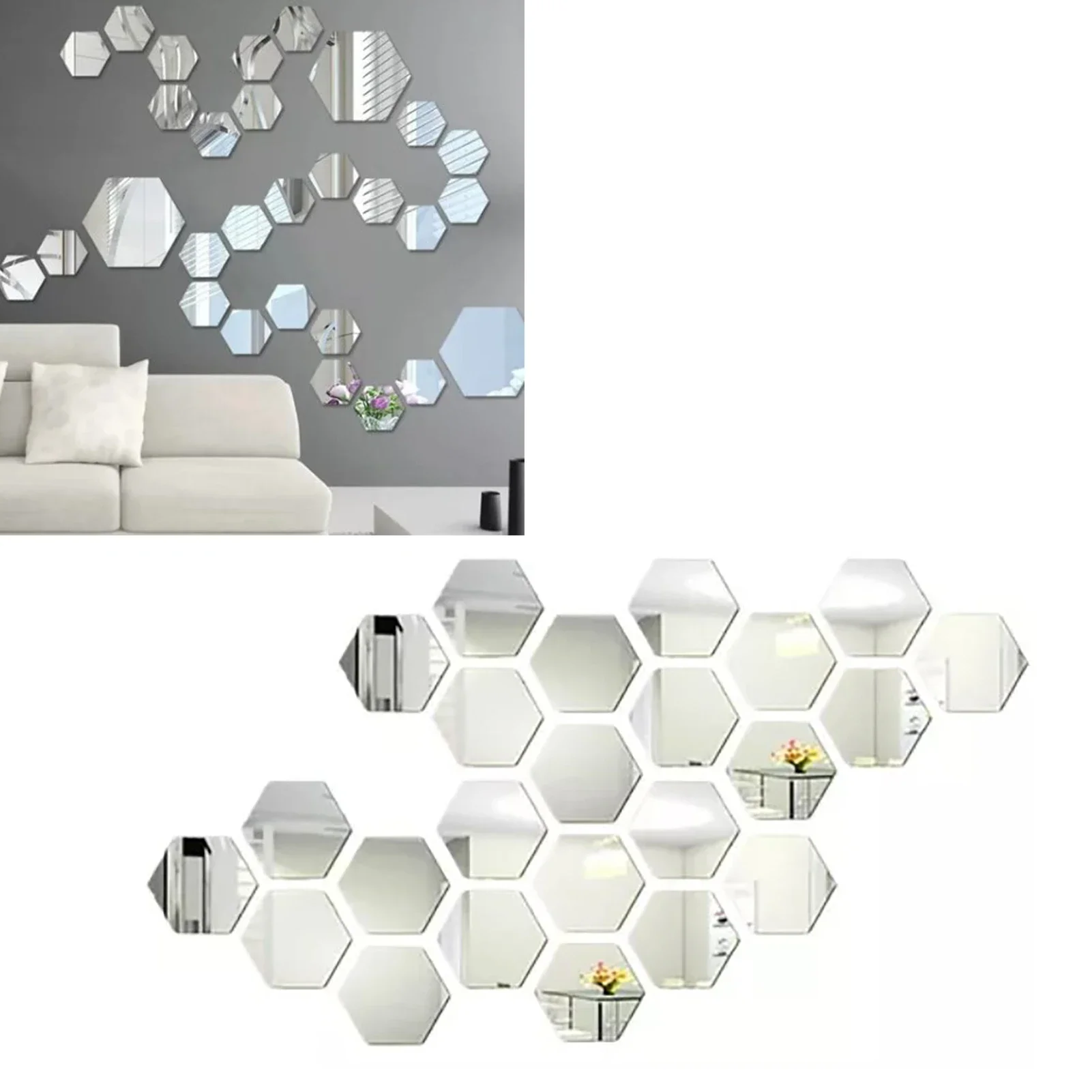 24pcs Hexagon Mirror Wall Stickers Acrylic Sticker Decoration For Home Living Room Bedroom Home Decor