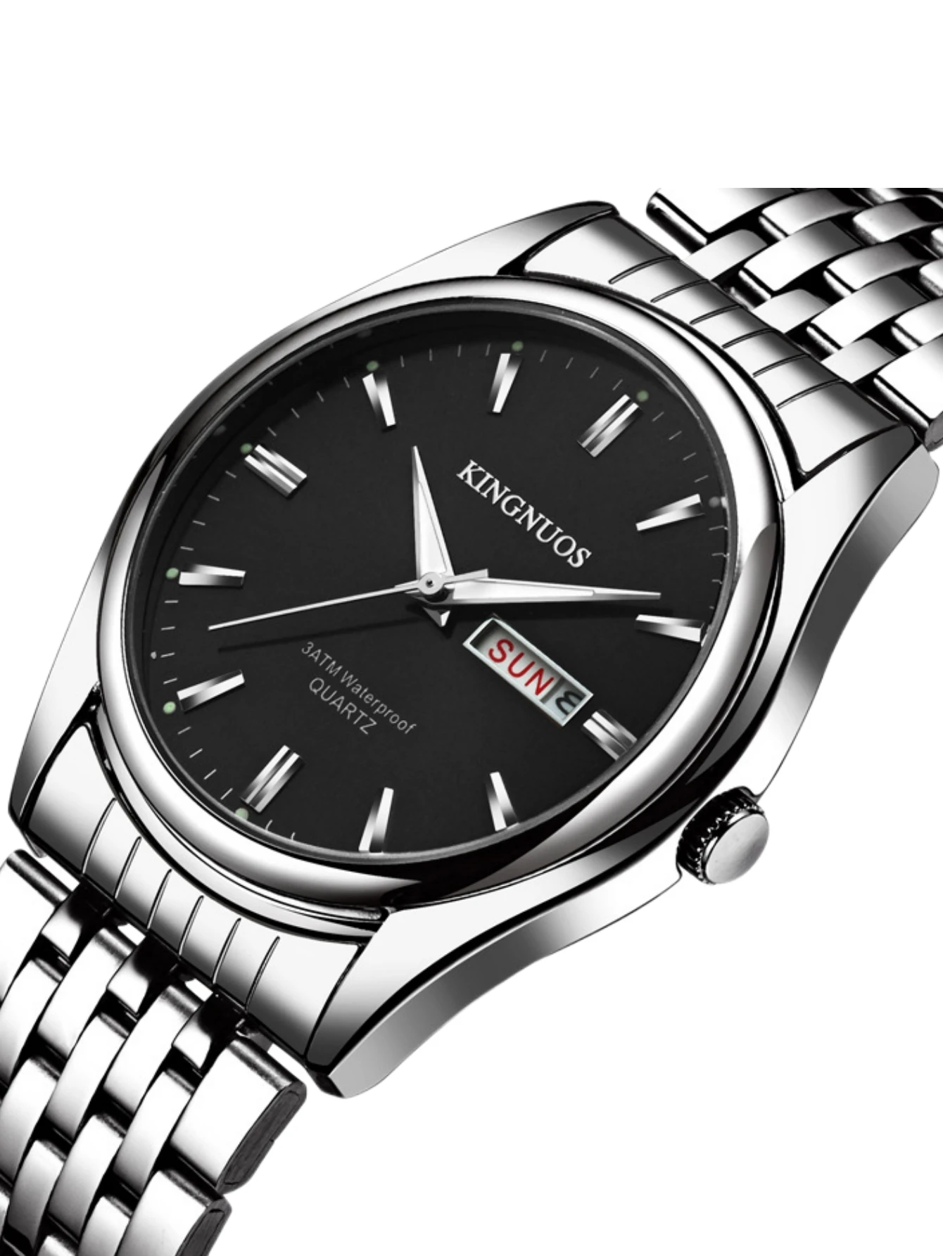 Authentic Quartz Watch Stainless Steel Waterproof Mens Wristwatch Dual Calendar Date Original Watches Man Business 1868D