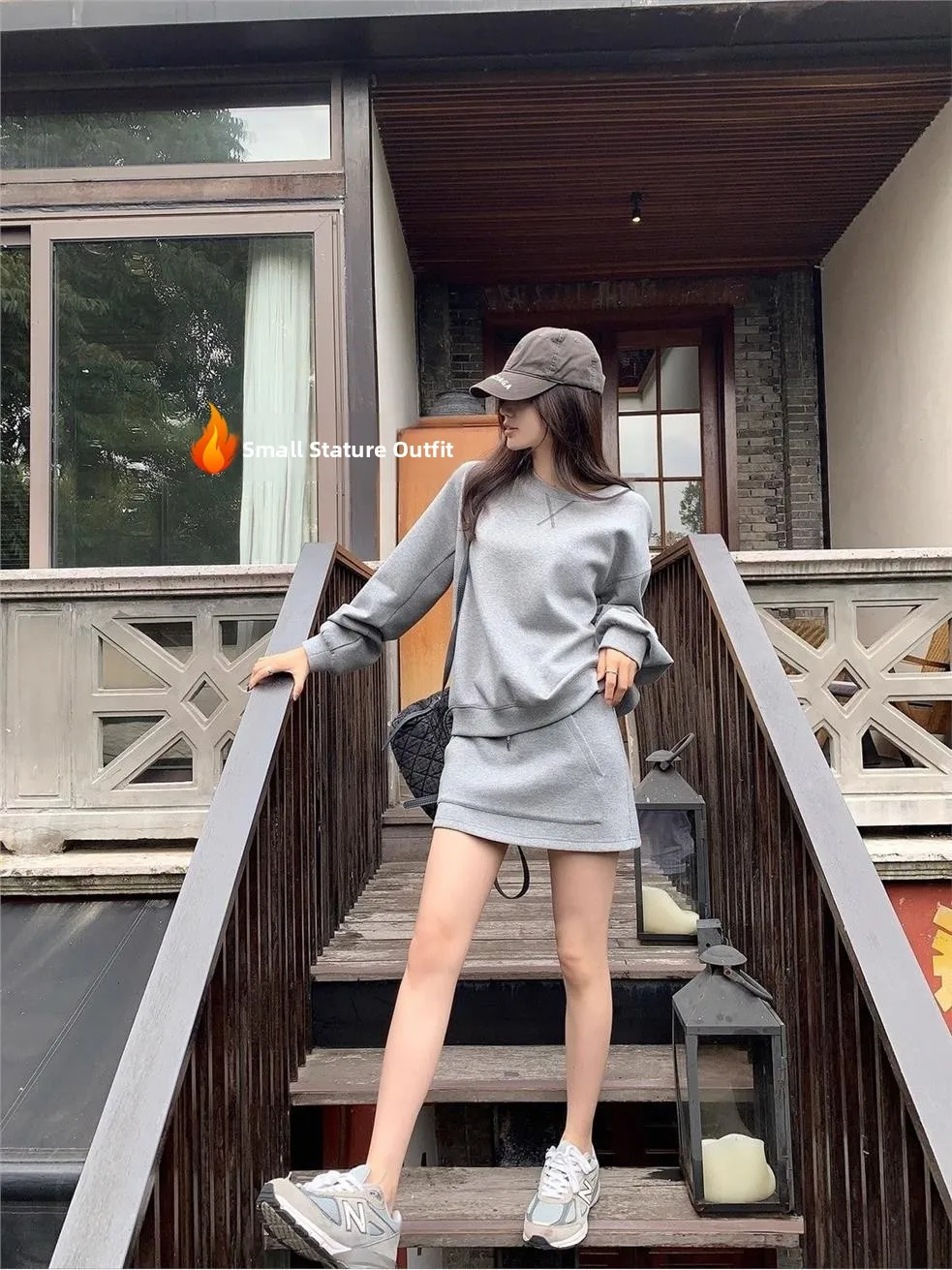 

ey Long Sve Hoodie And Skirt Set Casual Spor Women's Faion Ensemble Polyester Fiber Spring Autumn Wear