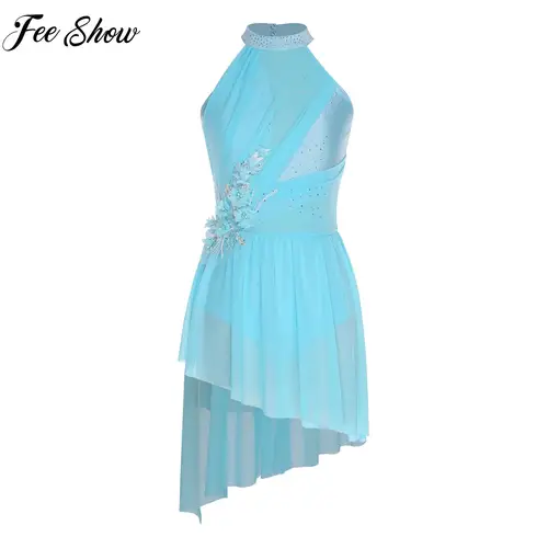 Vestidos de danza contemporánea lírica para mujer, decoración con apliques, sin mangas, diamantes de imitación, leotardo gimnástico de Ballet, disfraces de actuación