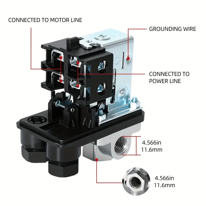 Air Compressor Pressure Switch 90-120psi Automatic Air Pressure Switch 4Port  Electric Air Compressors Tool Accessory