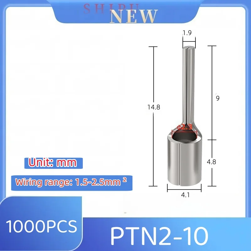 1000 قطعة، كتل طرفية PTN، PTN1.25، PTN2، PTN5.5، أطراف مضغوطة على البارد، وصلة توصيل إبرة غير معزولة، محطة إبرة #5