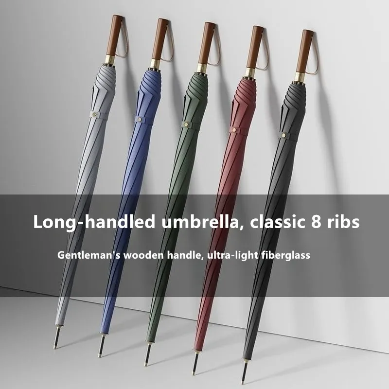 Retro French British Style Long Wooden Handle Umbrella High-End Enlarged Reinforced Windproof and Rainproof Men's Golf Umbrella