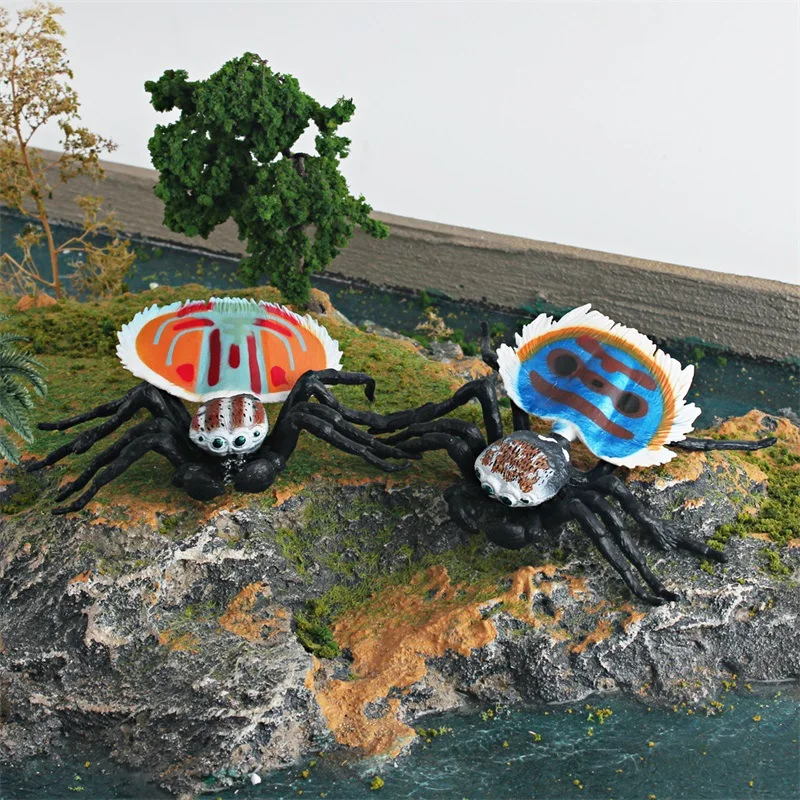 Simulation of Insect Animal Model, Red and Blue Jumping Spider Peacock Spider, Striated Fly, Static Ornaments Toy, Original