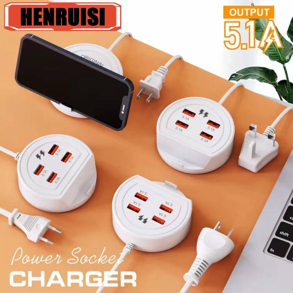 Multiport USB Charger PD Type C 5.1A Fast Charging EU US UK Plug Wall Charger USB Hub Adapter 4 Ports Quick Mobile Phone Charger