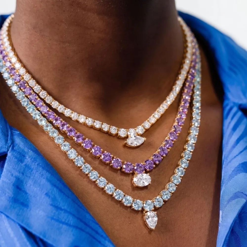 Lightweight Tennis Necklace Closely Set Rhinestone Classic Tennis Silhouette Full Rhinestone Necklace Secure Clasp