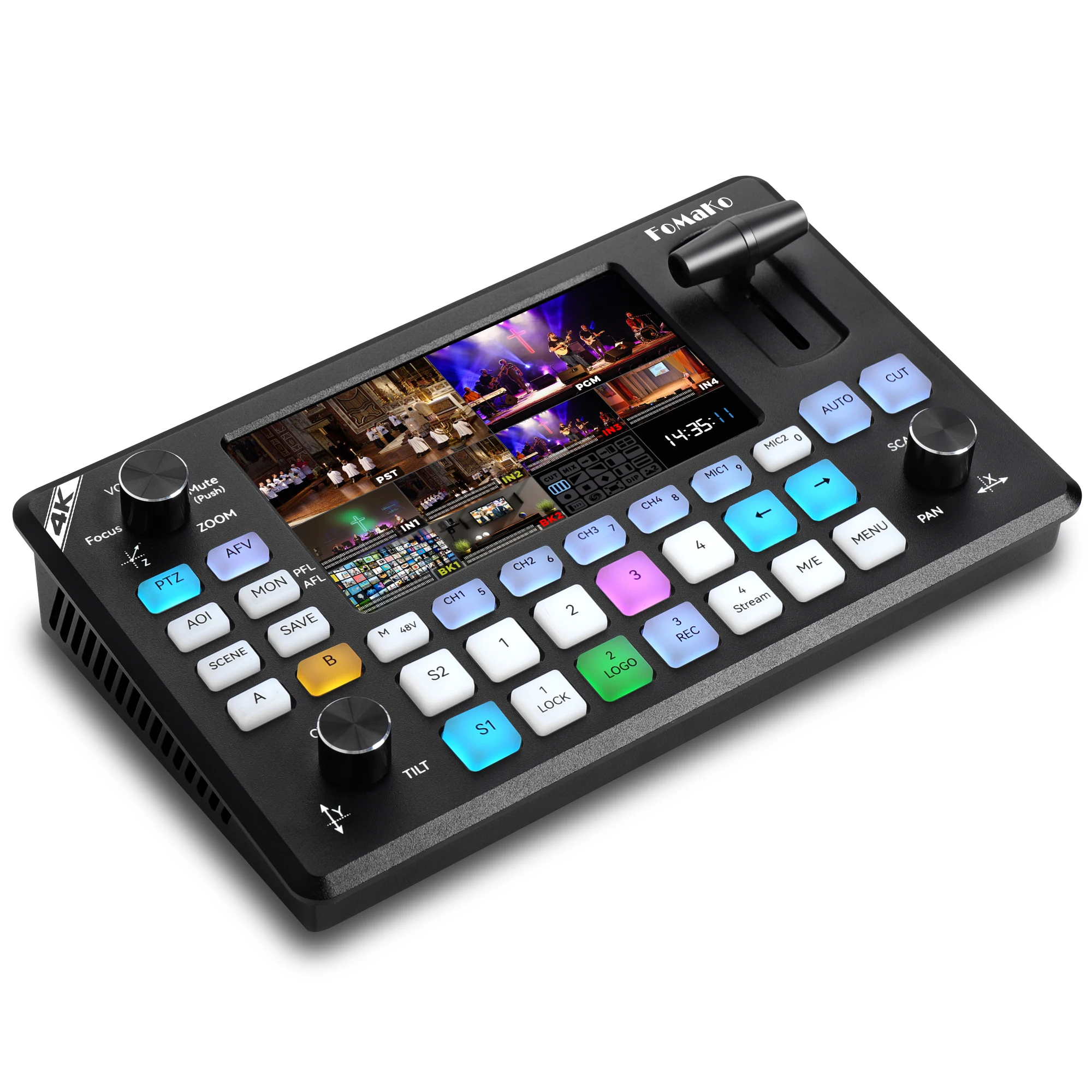 4K HDMI Video Mixer Switcher, 5.5 Inch FHD LCD Screen, 4-Channel HDMI Live Streaming Switcher, 4K 60FPS Input, 1080p Output