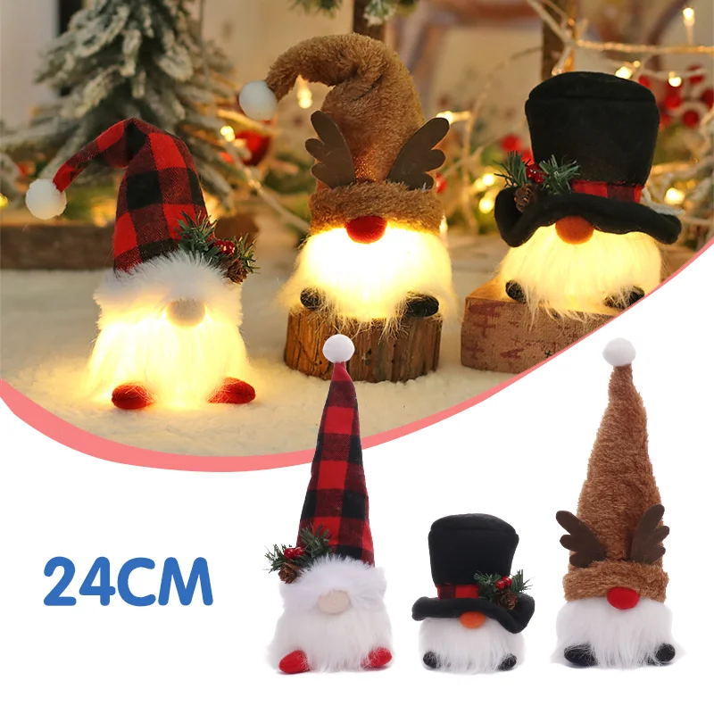 Glowing Christmas Faceless Doll LED Luminous Plush Gnomes Doll Xmas Tree Pendant Dwarf Plush Ornaments Xmas Party Decorations