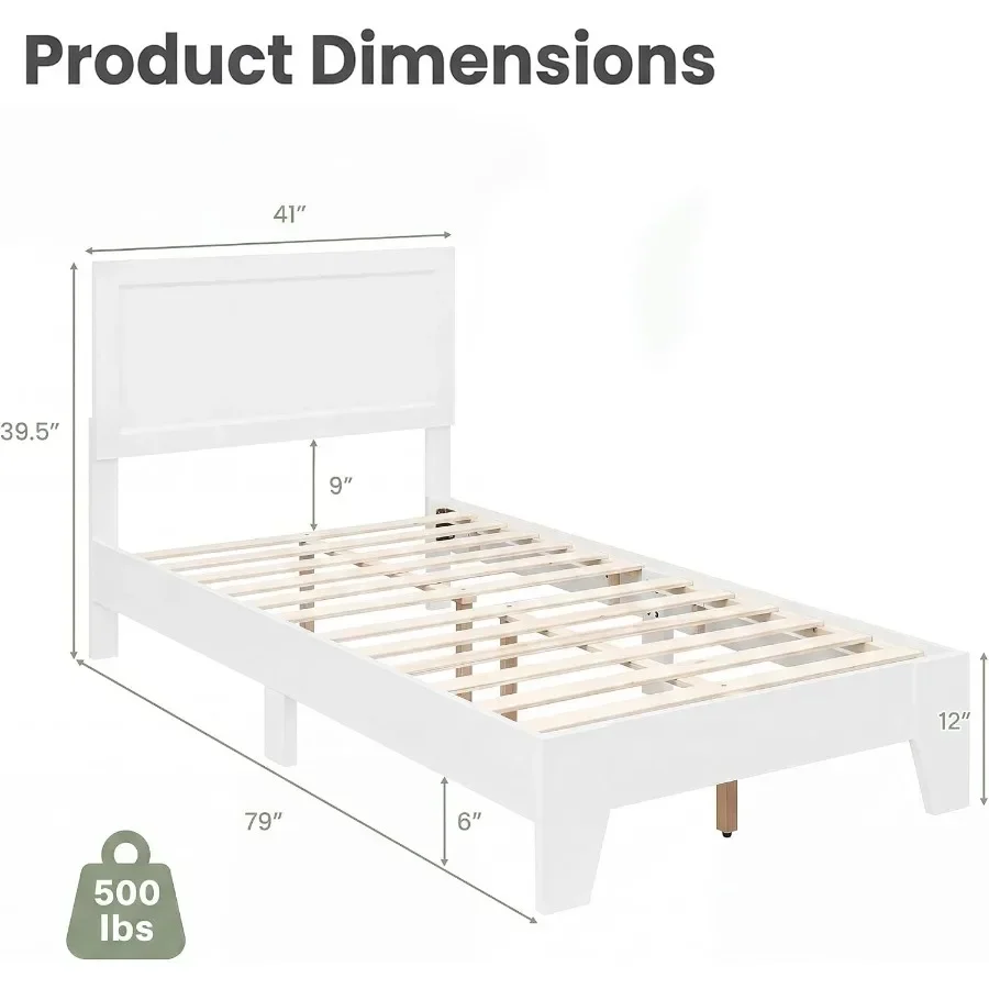 Twin Size Wooden Bed Frame with Headboard for Bedroom, Solid Wood Construction, Natural Finish, No Box Spring Needed