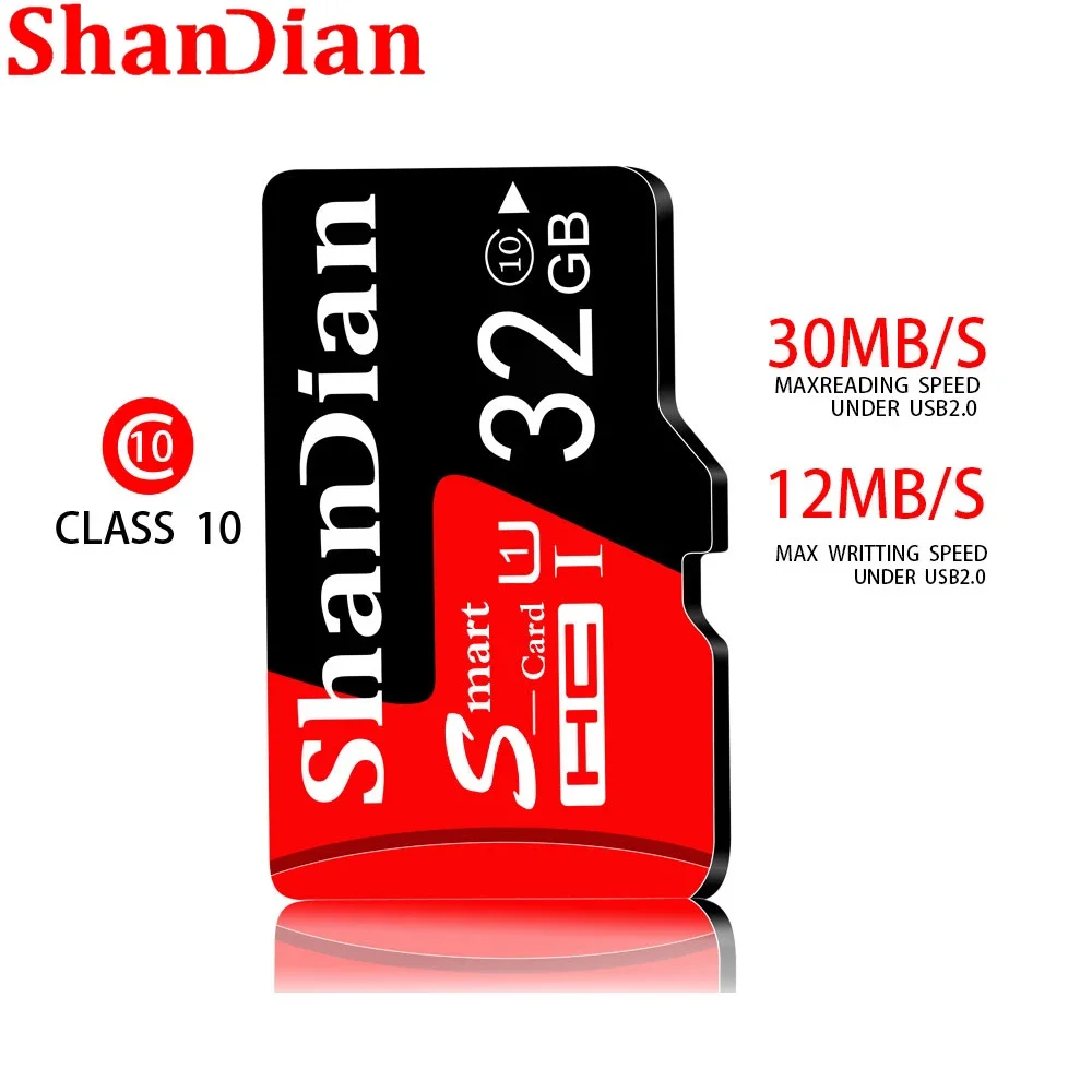 SHANDIAN-tarjeta de memoria SD de 128GB, alta velocidad, 64GB, TF con lector de tarjetas, inteligente, 32GB, adecuado para cámara, Dron, teléfono móvil