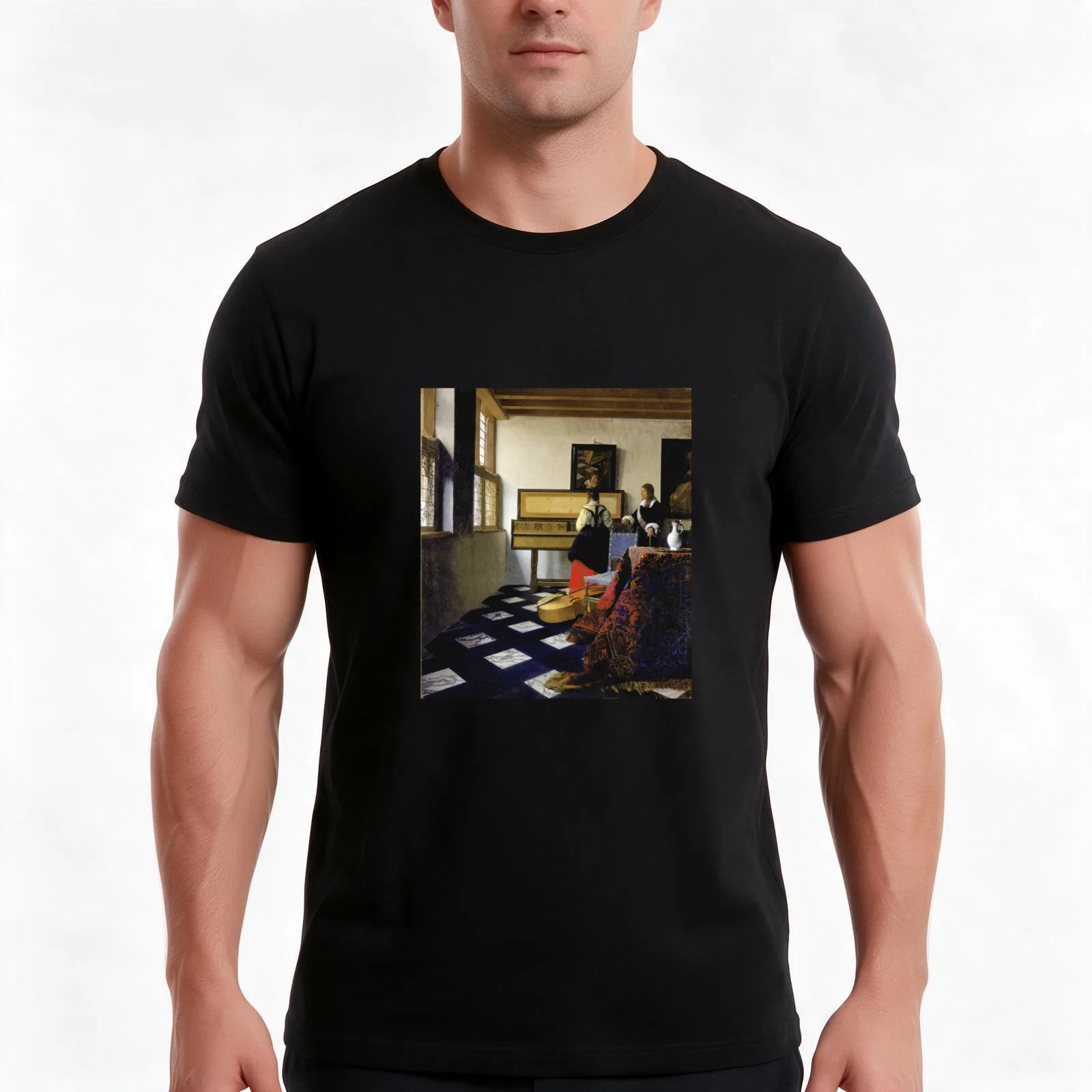 The Music Lesson (Vermeer) T-Shirt Summer Casual Cotton Tee Oversized Streetwear Tops Vintage Graphic Print Unisex Men Women