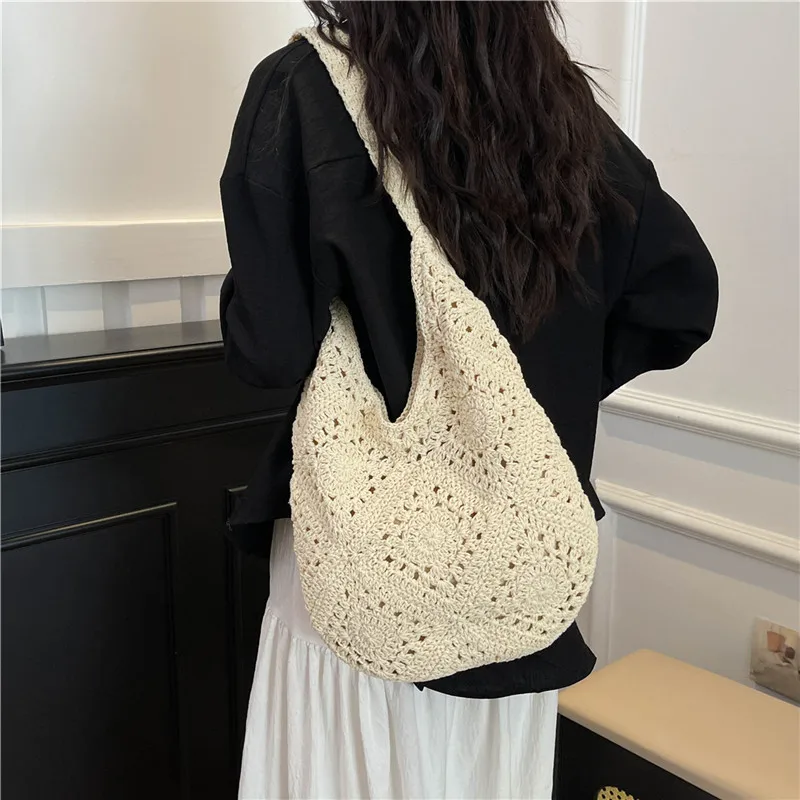 

New Bohemian Straw Shoulder Bag Women Handmade Woven Rattan Purse Crossbody Beach Tote Summer Clutch Casual Outdoor Shopping Bag