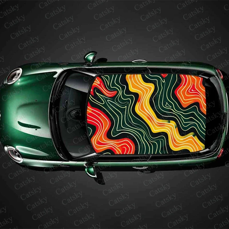 

Colorful Rainbow Lines Car Roof Sticker Wrap Racing SUV Accessories Packaging Painted PVC Custom Car Graphic Decal