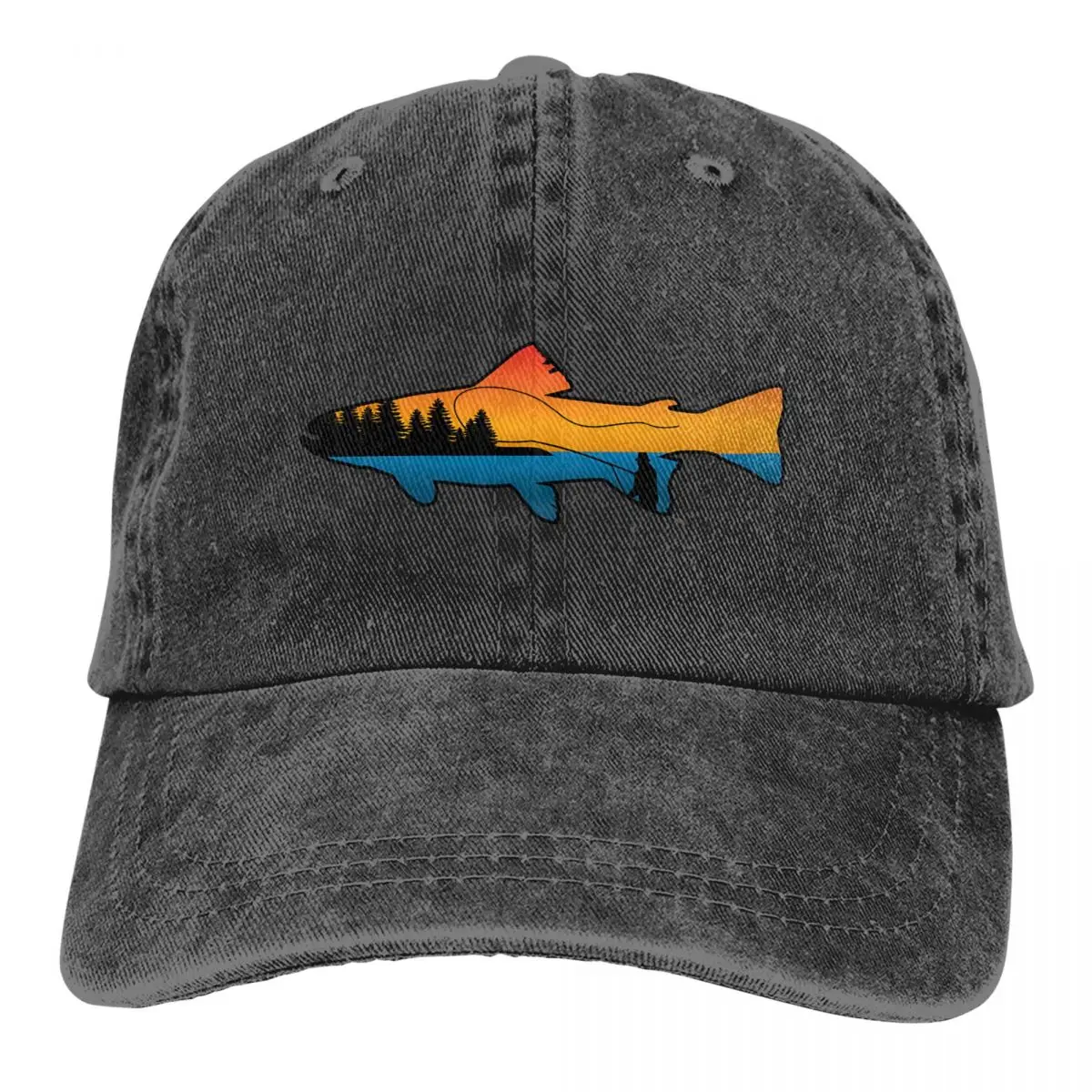 Fly Fishing Sunset Baseball Cap Fishing Lover Vintage Baseball Hats Men Outdoor Adjustable Dad Hats Cap