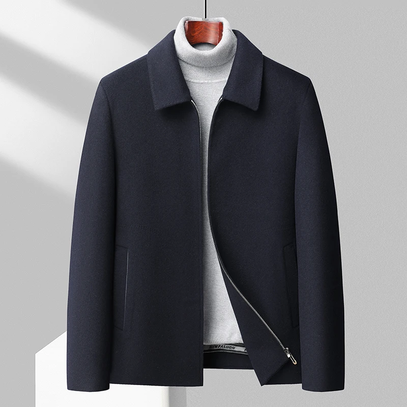 

Man Cashmere Wool Blend Jacket Handmade Sew Basic Coat With Detachable Down Liner Design Outfits Administrative officials' Style