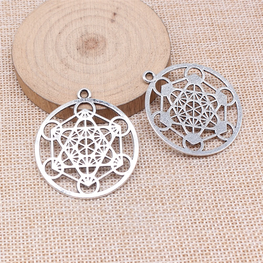 WYSIWYG 5pcs 45x40mm Antique Silver Color Metatron Cube Charms For Jewelry Making