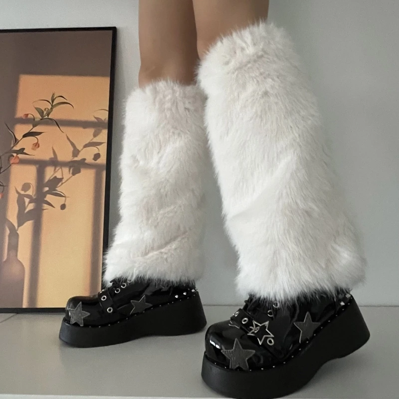 Women Furs Leg Warmer Winter Furry Long Boot Cuffs Fuzzy Shoe Cover Party Costume for Holiday Festival Performances Play image 3