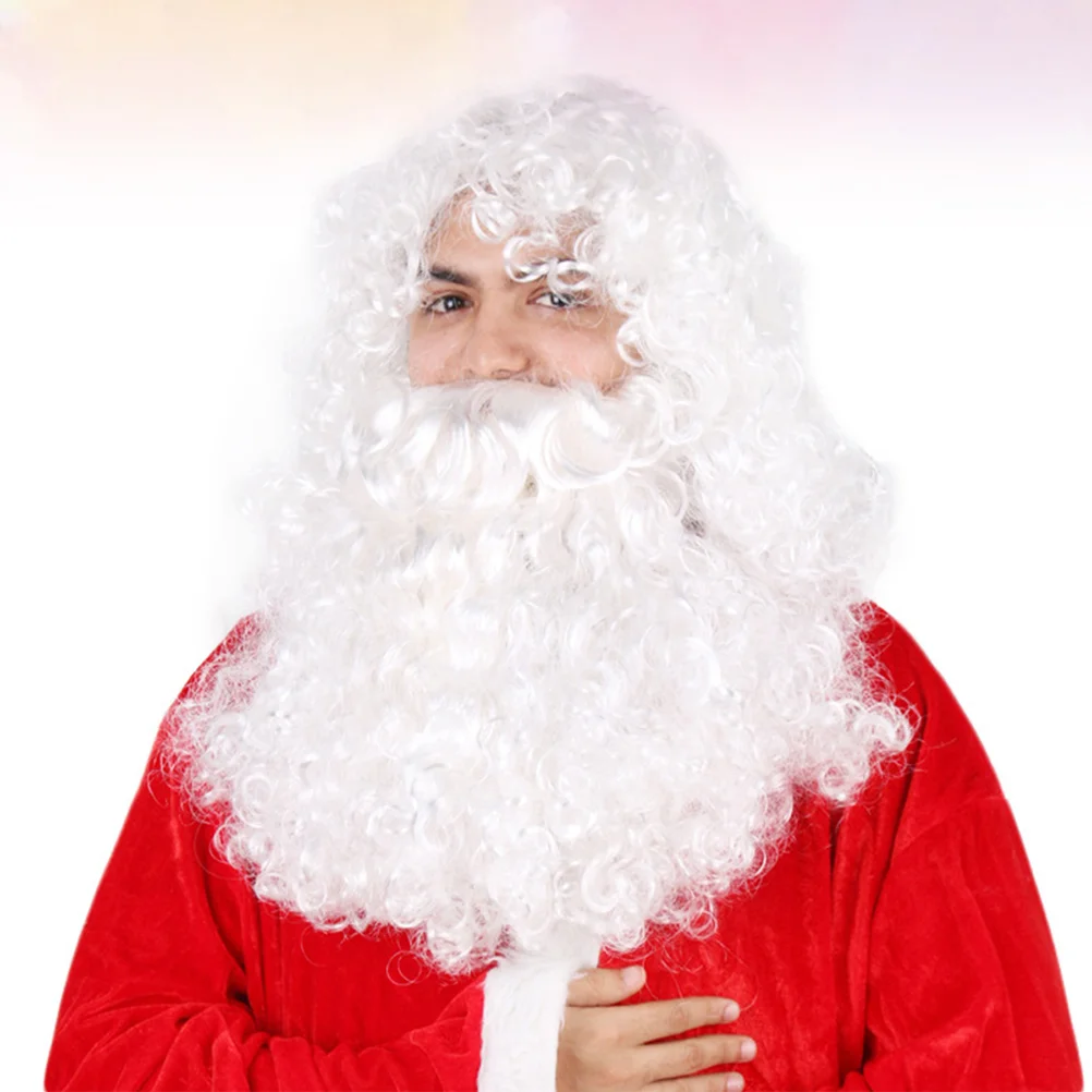 

Curly Human Hair Santa Claus Costume Christmas Prop Clothing White Beard Child